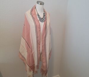 J. Crew Pink and Cream Striped Poncho